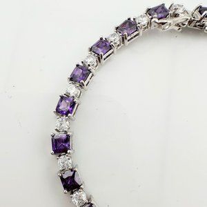 Princess Cut 15 Carat Vivid Purple Lab Created Amethyst & Round Topaz Bracelet